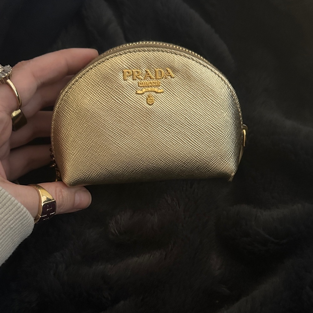 Prada Gold Saffiano Leather Coin Pouch with Chain Keyring - Picture 4 of 11